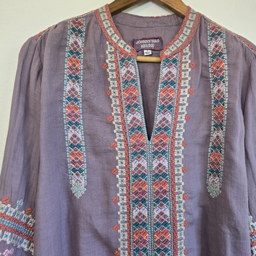 🐦EUC Johnny Was Purple Bird Embroidered Blouse SMALL - Picture 3 of 12